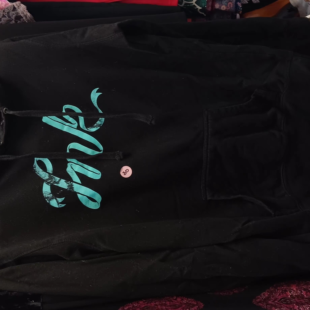 Black Hoodie with Teal Love Graphic